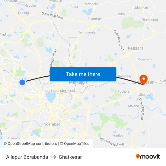 Allapur Borabanda to Ghatkesar map