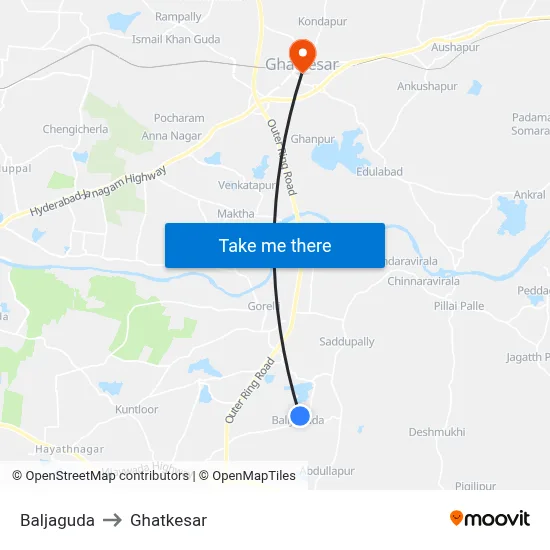 Baljaguda to Ghatkesar map