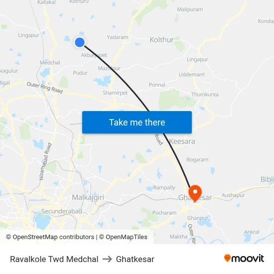 Ravalkole Twd Medchal to Ghatkesar map