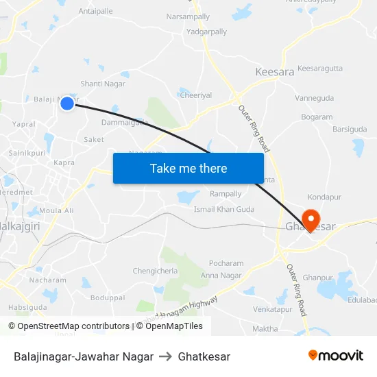 Balajinagar-Jawahar Nagar to Ghatkesar map