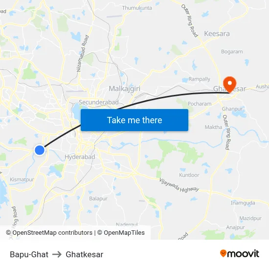 Bapu-Ghat to Ghatkesar map