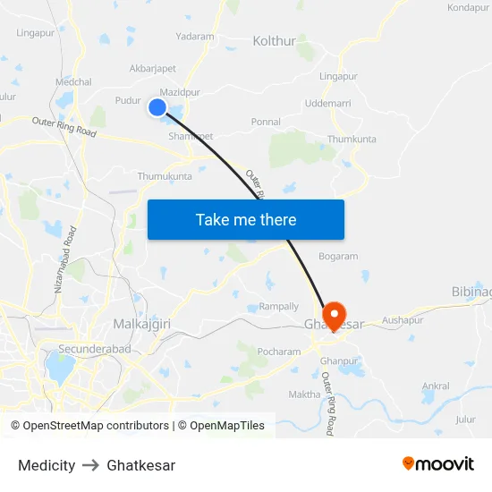 Medicity to Ghatkesar map