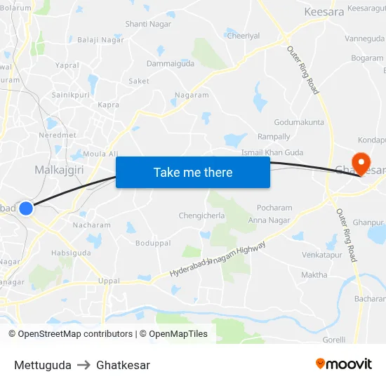 Mettuguda to Ghatkesar map