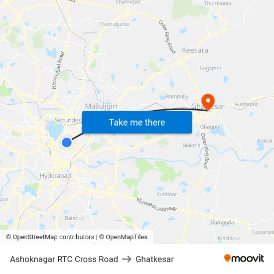 Ashoknagar RTC Cross Road to Ghatkesar map