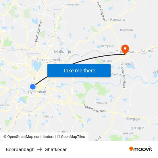 Beerbanbagh to Ghatkesar map