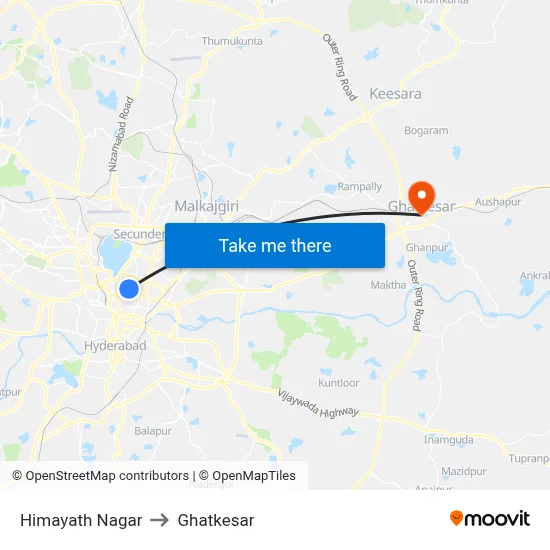 Himayath Nagar to Ghatkesar map