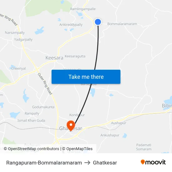 Rangapuram-Bommalaramaram to Ghatkesar map