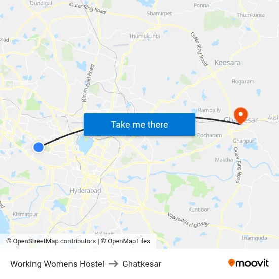 Working Womens Hostel to Ghatkesar map