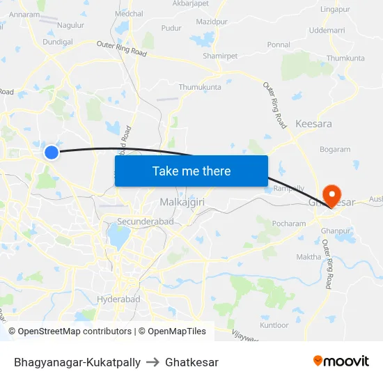 Bhagyanagar-Kukatpally to Ghatkesar map
