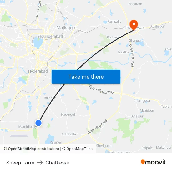 Sheep Farm to Ghatkesar map