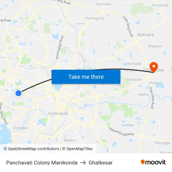 Panchavati Colony  Manikonda to Ghatkesar map