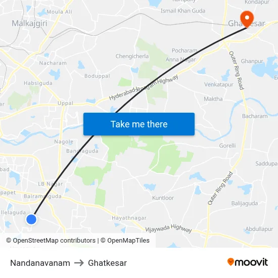 Nandanavanam to Ghatkesar map