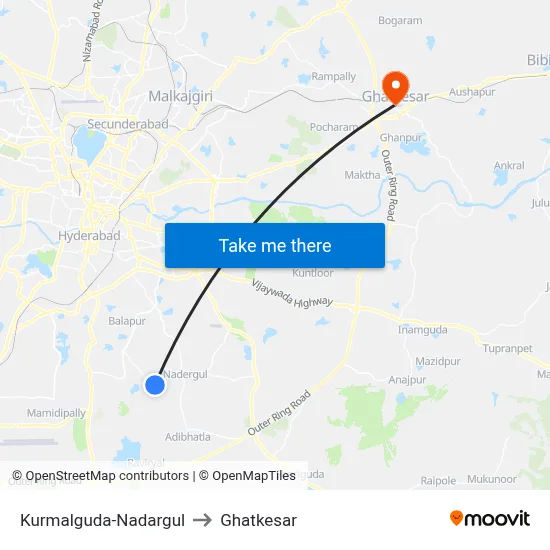 Kurmalguda-Nadargul to Ghatkesar map