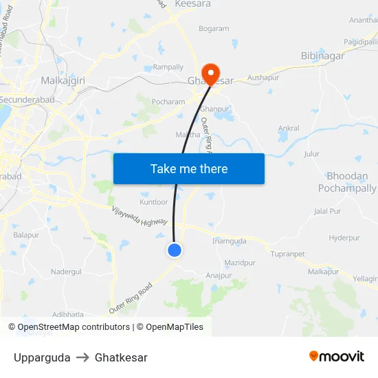 Upparguda to Ghatkesar map