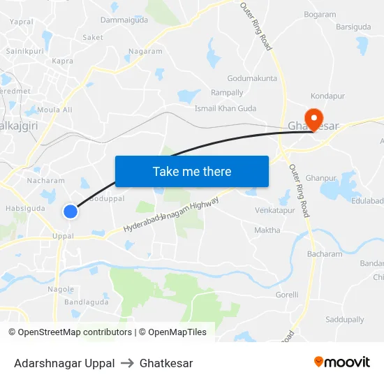 Adarshnagar Uppal to Ghatkesar map