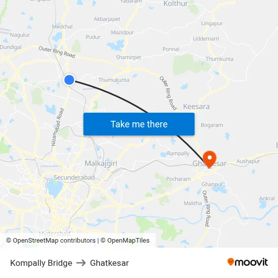 Kompally Bridge to Ghatkesar map