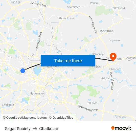 Sagar Society Twd Jubilee Check Post to Ghatkesar map