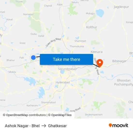 Ashok Nagar - Bhel to Ghatkesar map