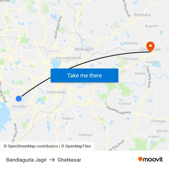 Bandlaguda Jagir to Ghatkesar map