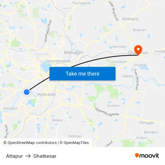 Attapur to Ghatkesar map