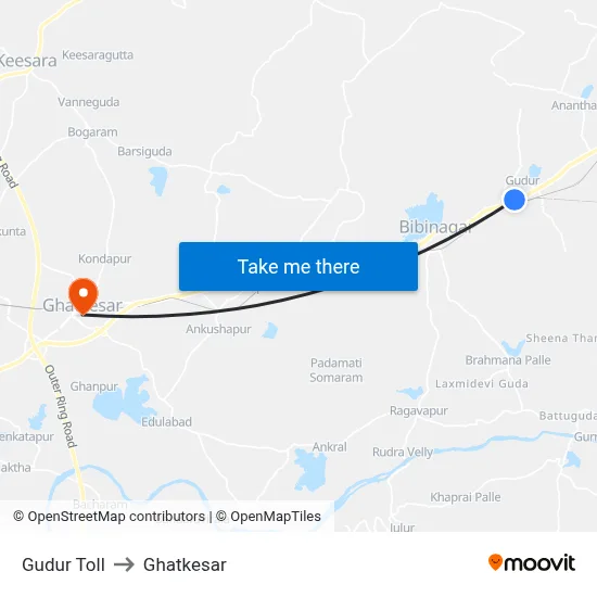 Gudur Toll to Ghatkesar map