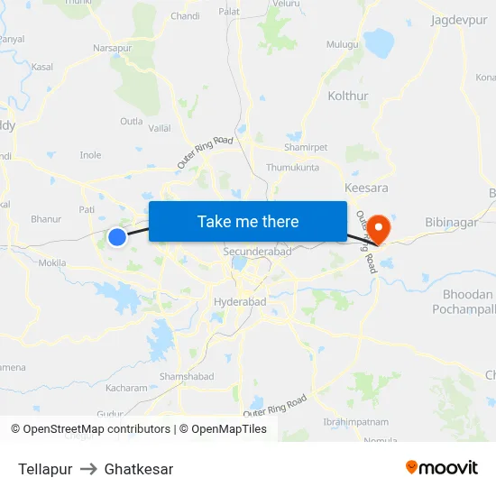 Tellapur to Ghatkesar map