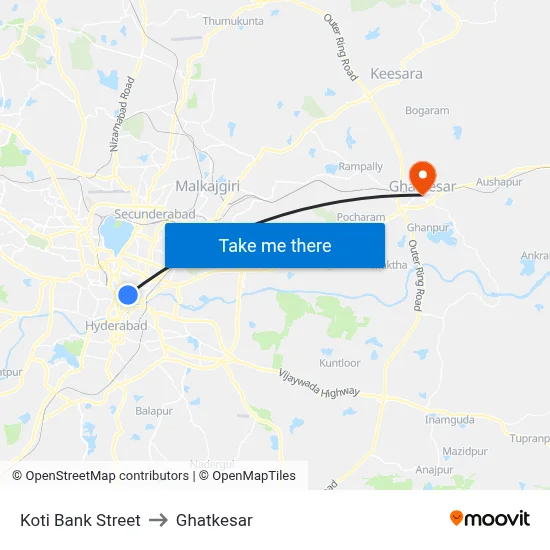 Koti Bank Street to Ghatkesar map