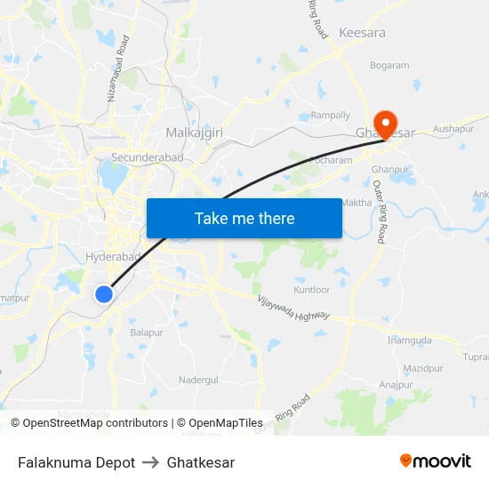 Falaknuma Depot to Ghatkesar map