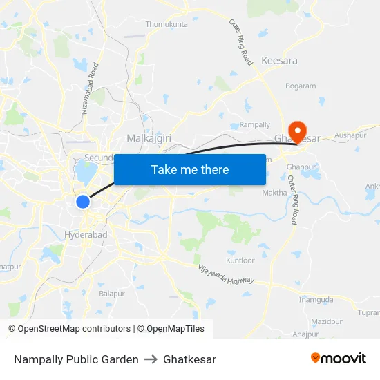 Nampally Public Garden to Ghatkesar map