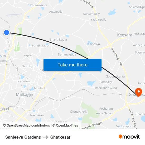 Sanjeeva Gardens Twd Sharan Nagar to Ghatkesar map