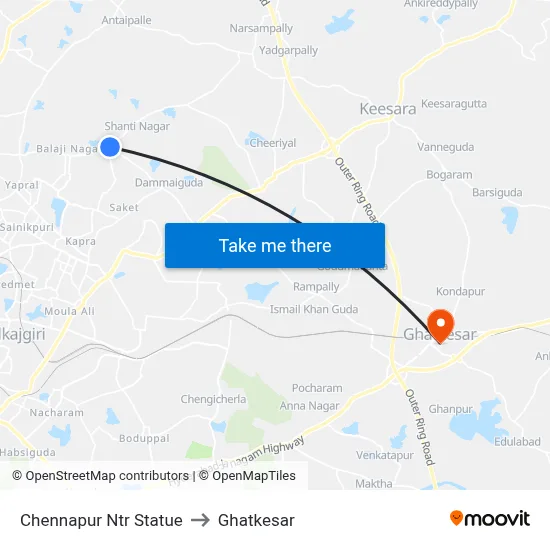 Chennapur Ntr Statue to Ghatkesar map