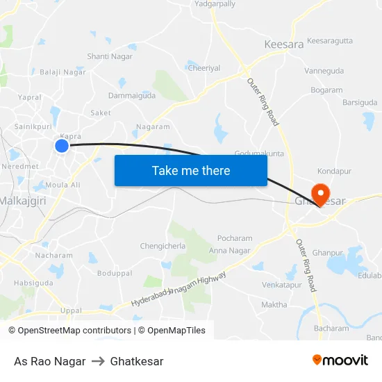 As Rao Nagar to Ghatkesar map