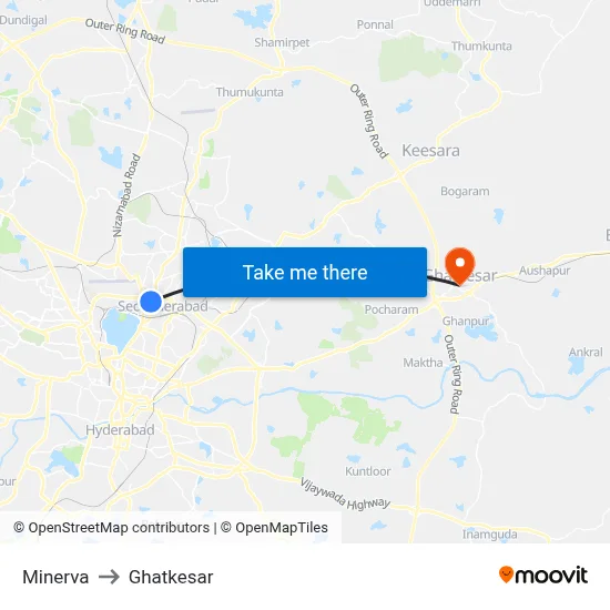Minerva to Ghatkesar map