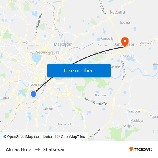 Almas Hotel to Ghatkesar map