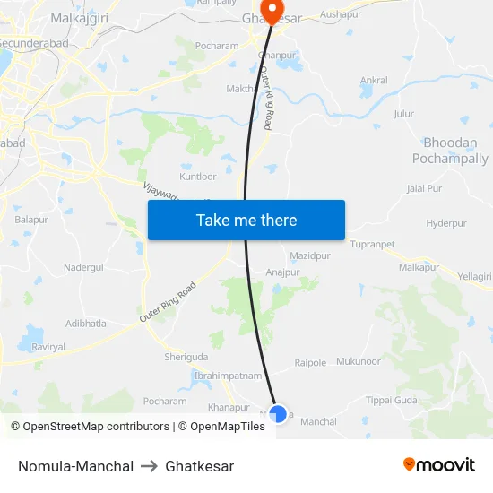 Nomula-Manchal to Ghatkesar map