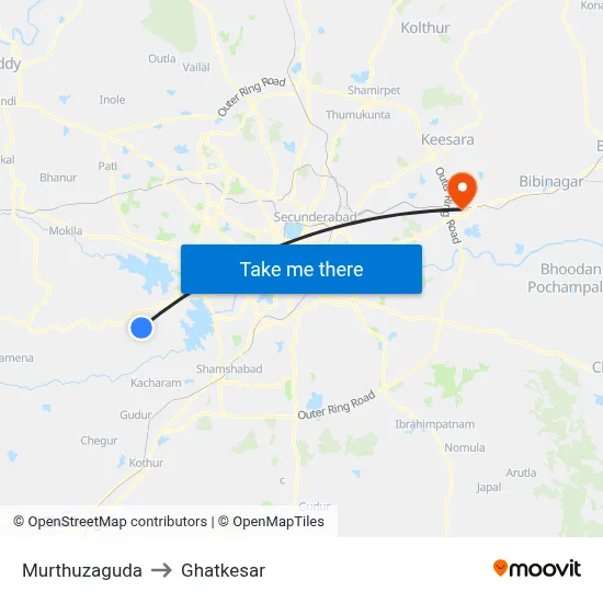 Murthuzaguda to Ghatkesar map