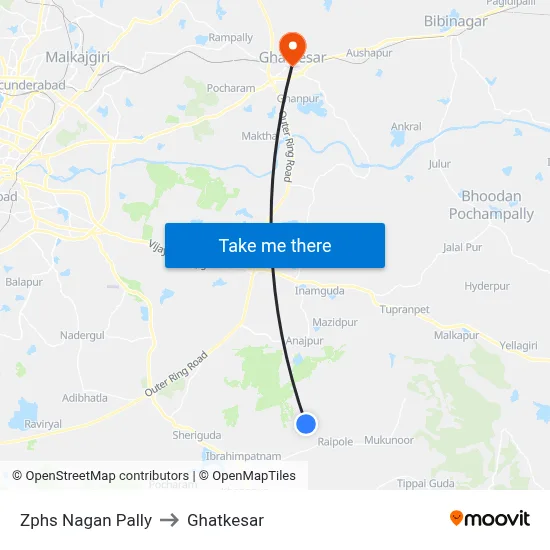 Zphs Nagan Pally to Ghatkesar map