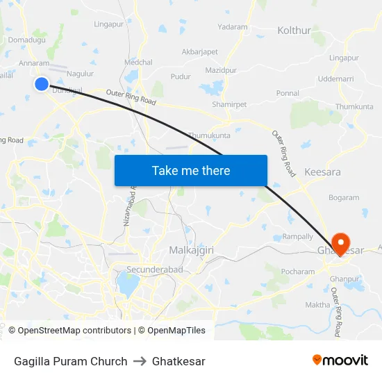 Gagilla Puram Church to Ghatkesar map