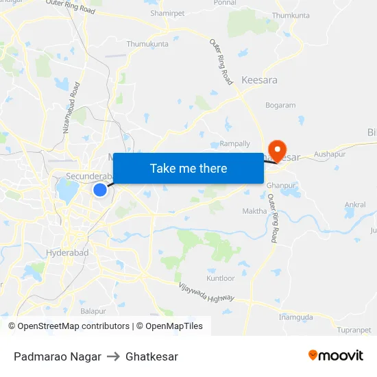 Padmarao Nagar to Ghatkesar map