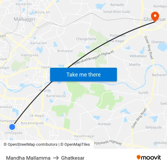 Mandha Mallamma to Ghatkesar map