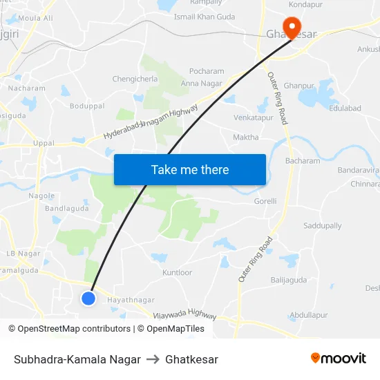 Subhadra-Kamala Nagar to Ghatkesar map