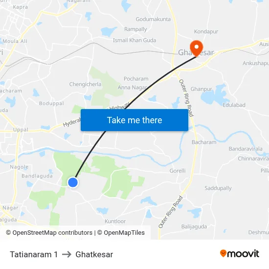 Tatianaram 1 to Ghatkesar map
