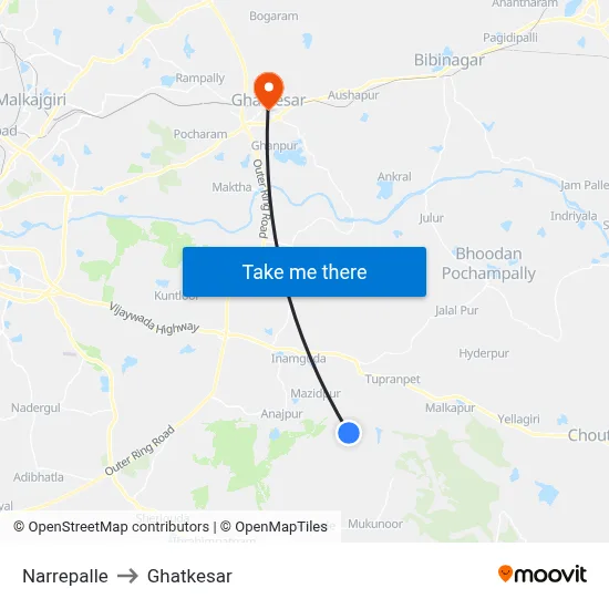 Narrepalle to Ghatkesar map
