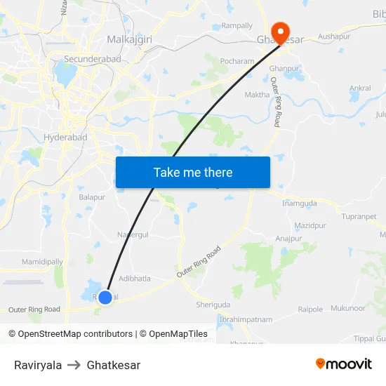 Raviryala to Ghatkesar map