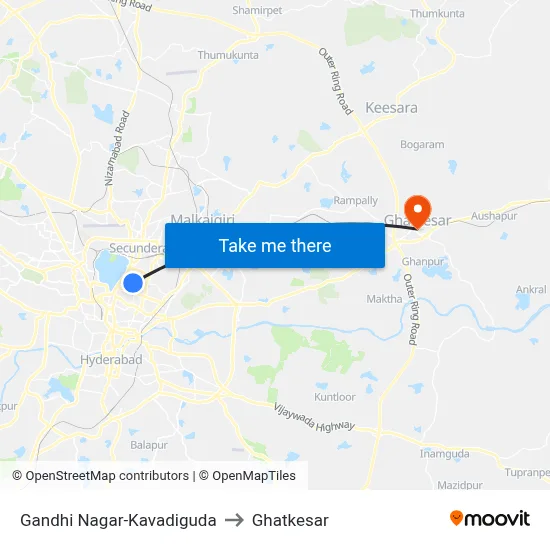 Gandhi Nagar-Kavadiguda to Ghatkesar map