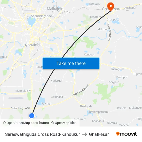 Saraswathiguda Cross Road-Kandukur to Ghatkesar map
