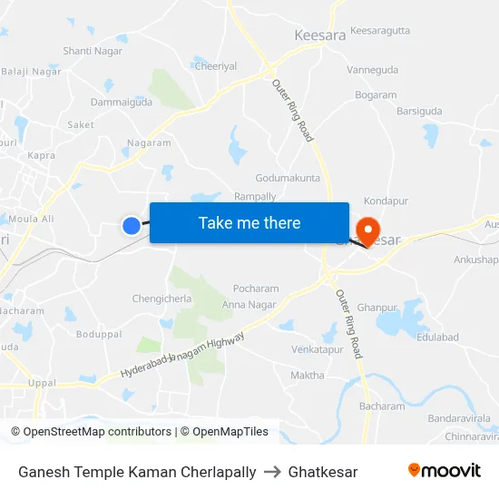 Ganesh Temple Kaman Cherlapally to Ghatkesar map