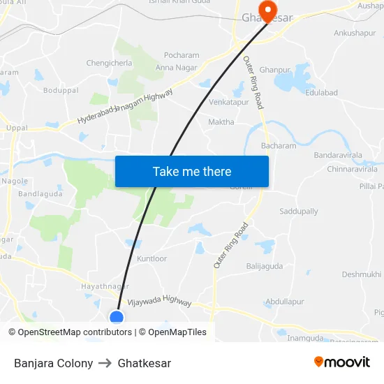 Banjara Colony to Ghatkesar map