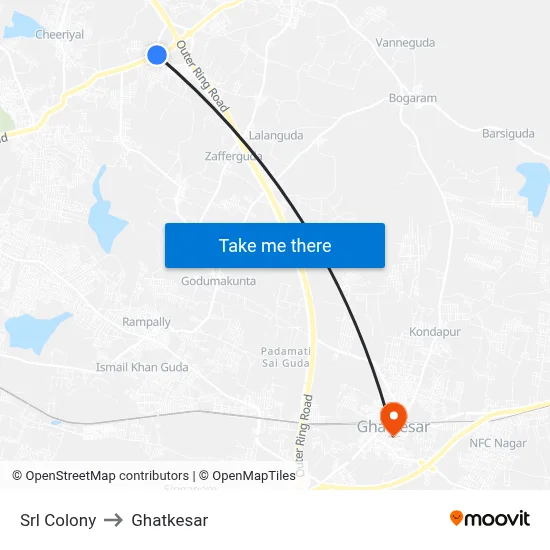 Srl Colony to Ghatkesar map