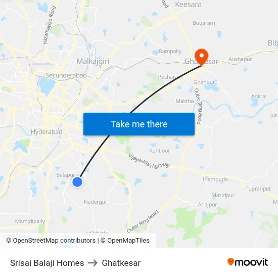 Srisai Balaji Homes to Ghatkesar map